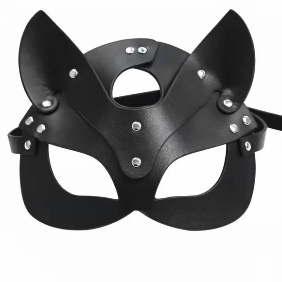 Leather Mask Cat Fox Naughty Fetish Kitty Masquerade Face Black Cosplay Goth New - Picture 4 of 10